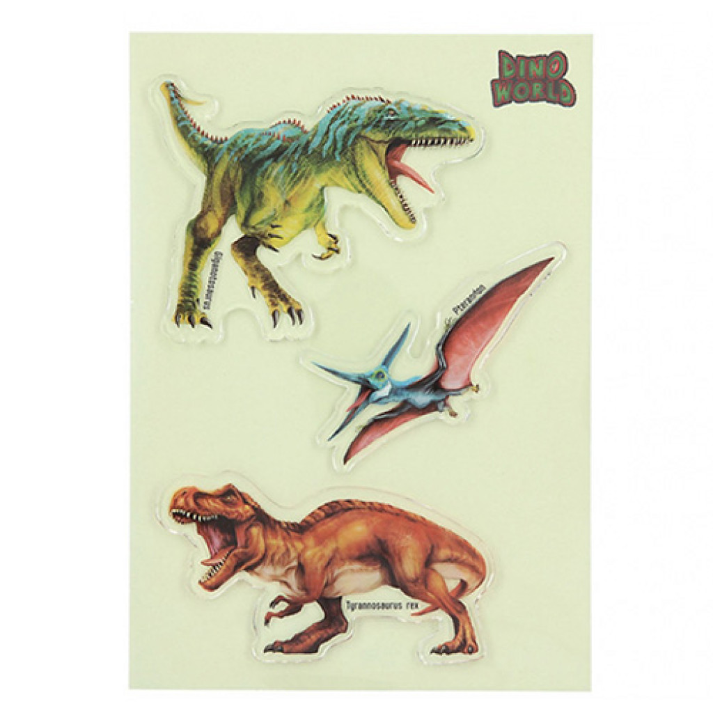 Dino World ASST | Gelové samolepky Glibbies - Tyrannosaurus rex, Pterandon, Giganotosaurus, 3ks